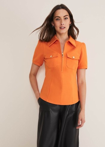 Phase Eight Shaden Zip Front Ponte Shirts Orange Canada | DXHSBT-063